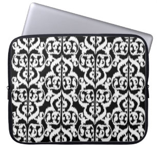 Ikat Moorish Damask - white and black Laptop Sleeve