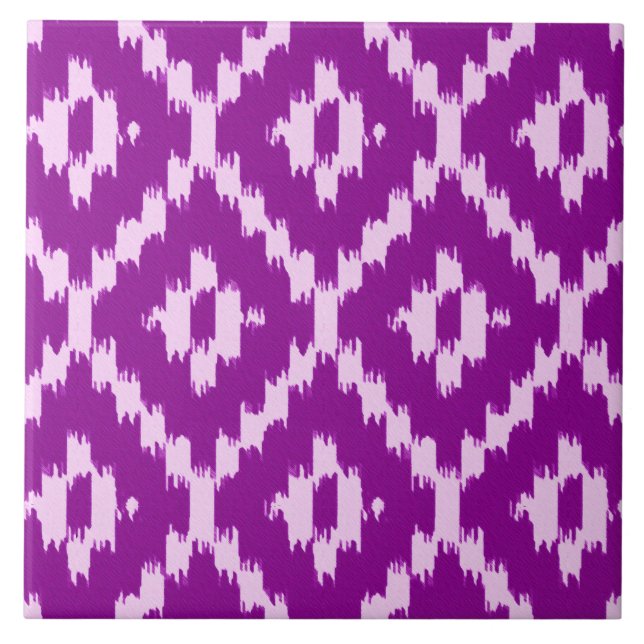 Ikat pattern - Amethyst purple and orchid Ceramic Tile (Front)