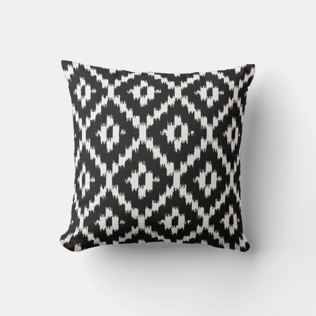 Ikat pattern - Black and white Cushion (Front)