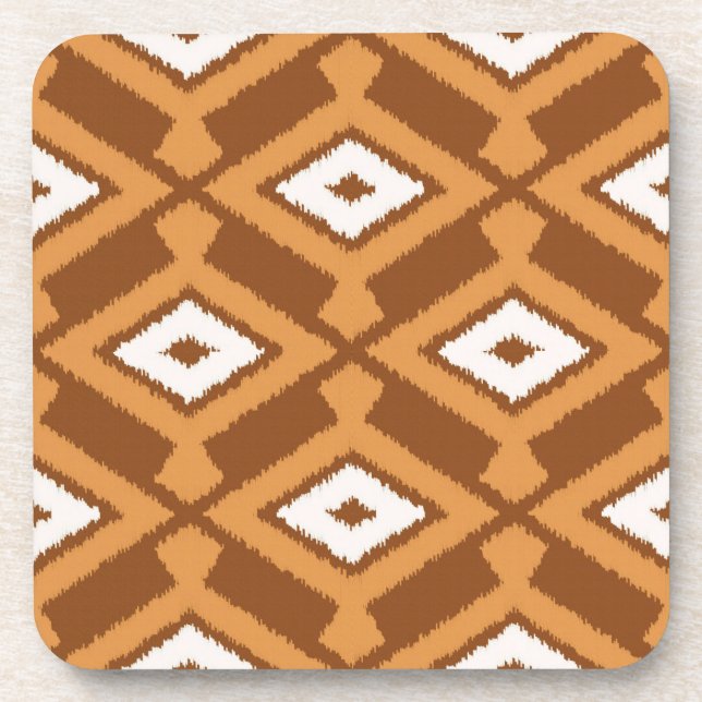 Ikat Pattern - Brown, Rust and Cream Coaster (Front)