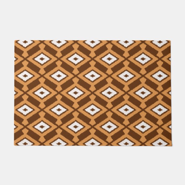 Ikat Pattern, Brown, Rust and Cream Doormat (Front)