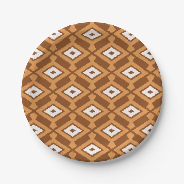 Ikat Pattern - Brown, Rust and Cream Paper Plate (Front)