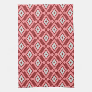 Ikat Pattern - Burgundy, Grey and Coral Tea Towel