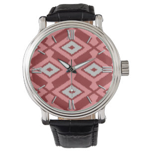 Ikat Pattern - Burgundy, Grey and Coral Watch