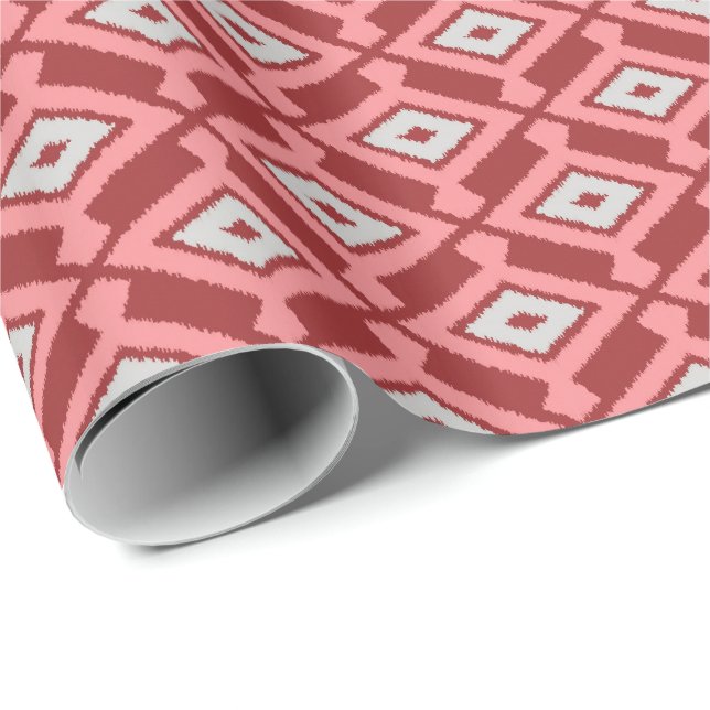 Ikat Pattern - Burgundy, Grey and Coral Wrapping Paper (Roll Corner)