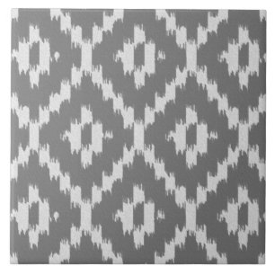 Ikat pattern - Charcoal and silver grey Ceramic Tile