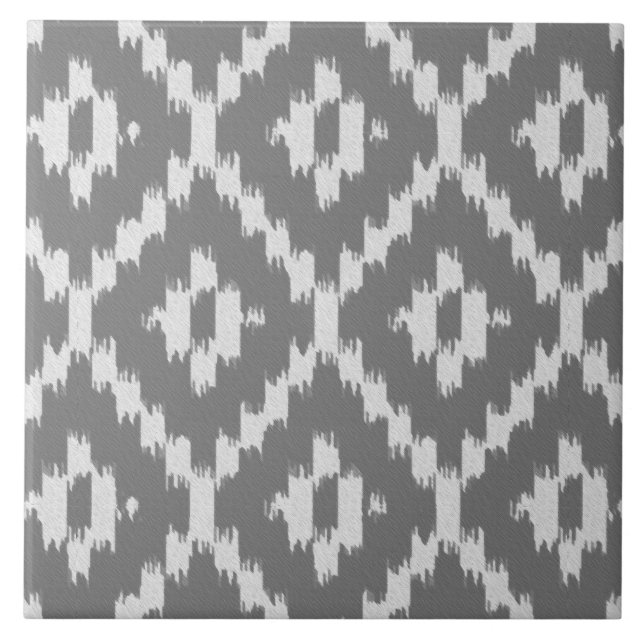 Ikat pattern - Charcoal and silver grey Ceramic Tile (Front)