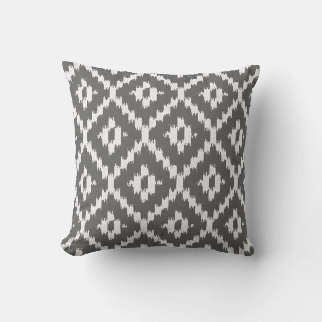 Ikat pattern - Charcoal and silver grey Cushion (Front)