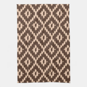 Ikat pattern - Chocolate and pale peach Tea Towel