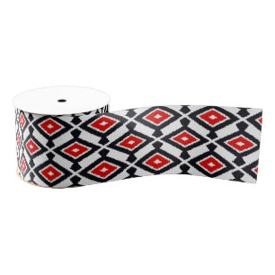 Ikat Pattern - Dark Red, Black and White Grosgrain Ribbon