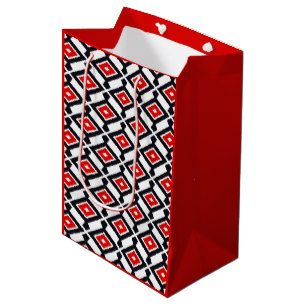 Ikat Pattern - Dark Red, Black and White Medium Gift Bag