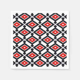 Ikat Pattern - Dark Red, Black and White Napkin