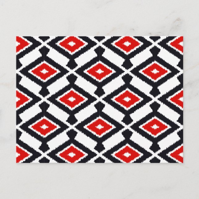 Ikat Pattern - Dark Red, Black and White Postcard (Front)
