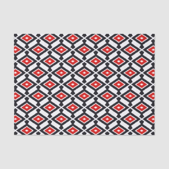 Ikat Pattern - Dark Red, Black and White Tissue Paper (Front)