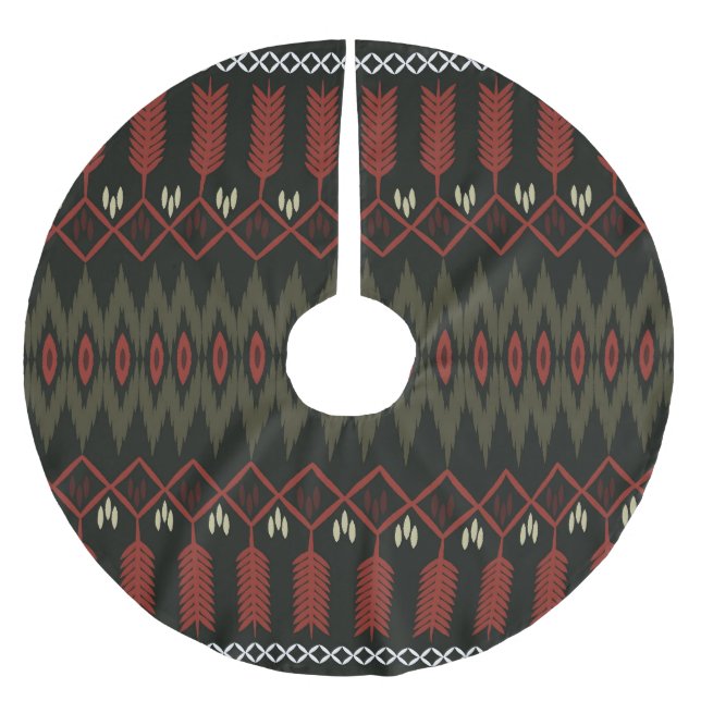 Ikat Pattern: Geometric Ethnic Ornament Brushed Polyester Tree Skirt (Front)