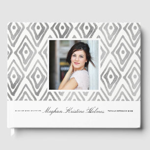 Ikat Pattern Graduation Guest Book   Silver