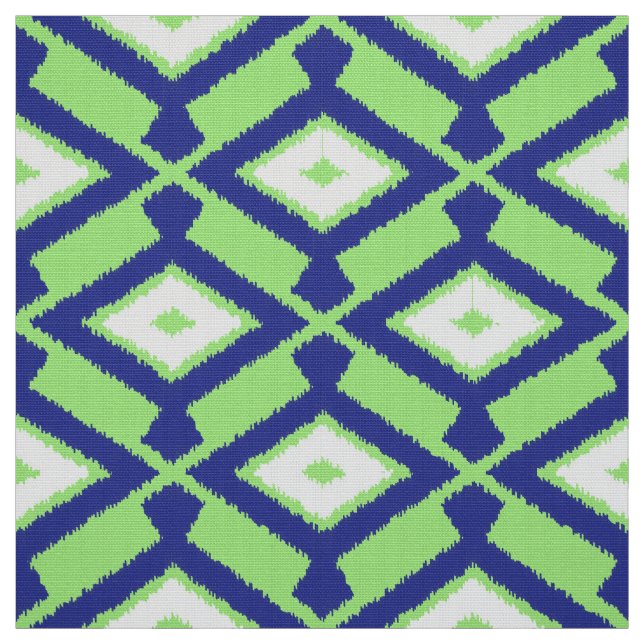 Ikat Pattern - Green, Indigo Blue and White Fabric (Swatch)