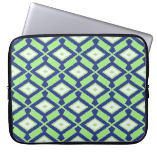 Ikat Pattern - Green, Indigo Blue and White Laptop Sleeve