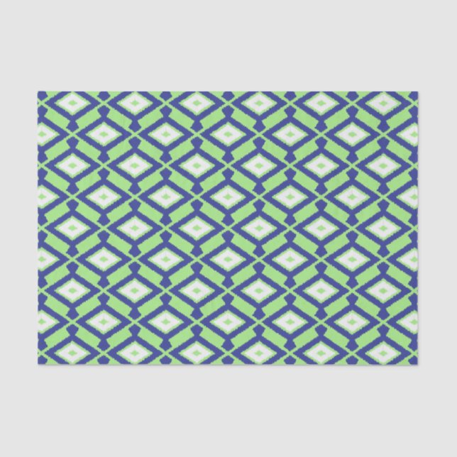 Ikat Pattern - Green, Indigo Blue and White Tissue Paper (Front)