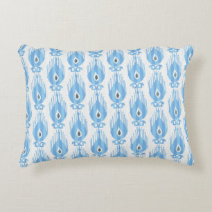 Ikat pattern in blue and white decorative cushion
