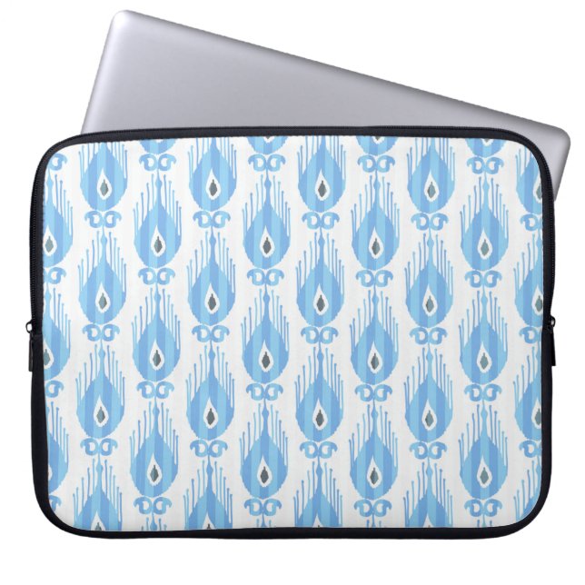 Ikat pattern in blue and white laptop sleeve (Front)