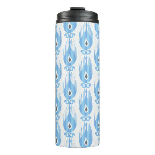 Ikat pattern in blue and white thermal tumbler