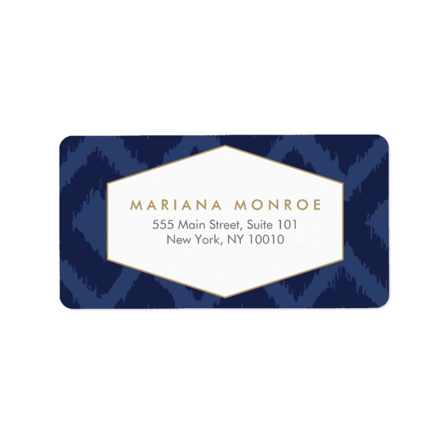 Ikat Pattern in Blue Designer Address Label (Front)