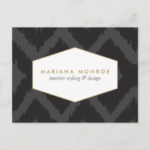 Ikat Pattern in Dark Grey Designer Postcard