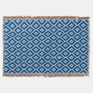 Ikat pattern - Indigo and pale ice blue Throw Blanket