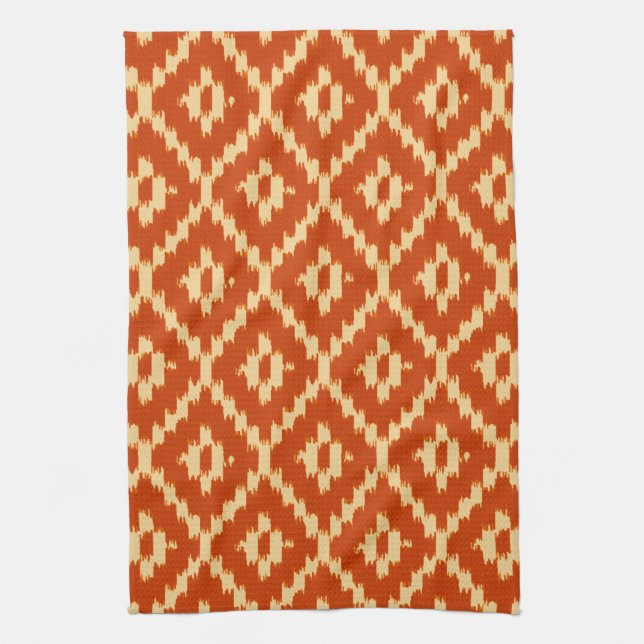 Ikat pattern - Mandarin orange and coral Tea Towel (Vertical)
