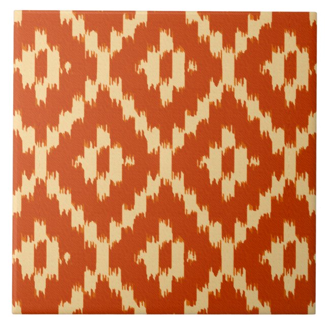 Ikat pattern - Mandarin orange and coral Tile (Front)