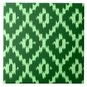 Ikat pattern - Pine green and pale green Tile