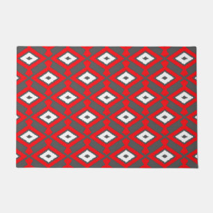 Ikat Pattern, Red, Charcoal Grey and White  Doormat