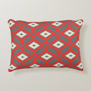 Ikat Pattern - Red, Grey and Beige Decorative Cushion
