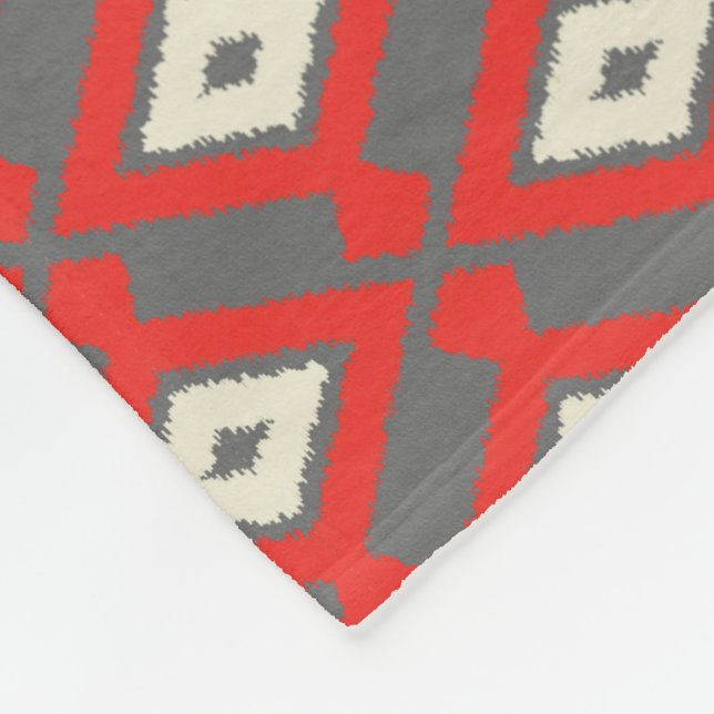 Ikat Pattern - Red, Grey and Beige Fleece Blanket (Corner)