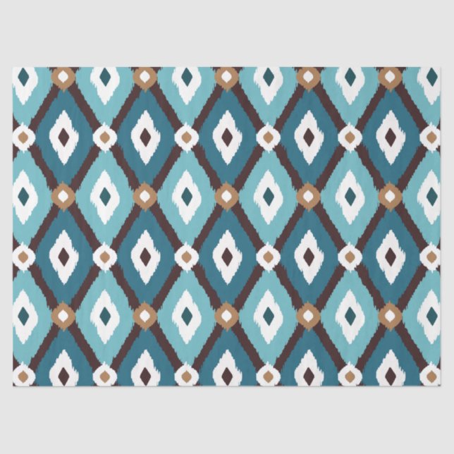 Ikat Pattern Teal and Brown Decoupage Tissue Paper (Front)