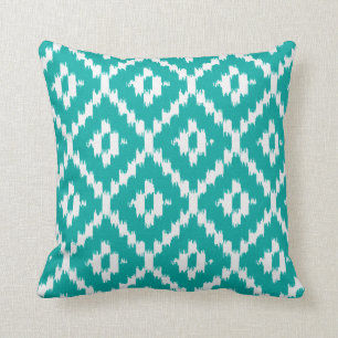 Ikat pattern - Turquoise and white Cushion