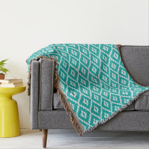 Ikat pattern - Turquoise and white Throw Blanket