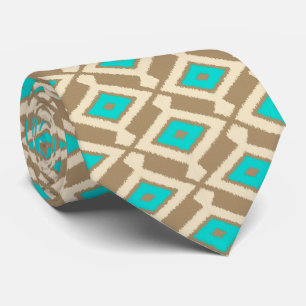 Ikat Pattern - Turquoise, Taupe and Beige Tie