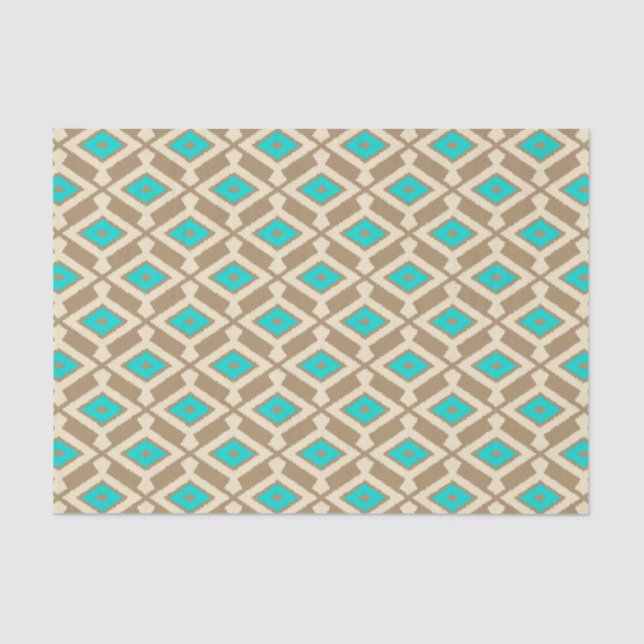 Ikat Pattern - Turquoise, Taupe and Beige Tissue Paper (Front)