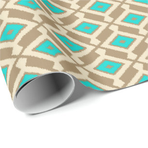 Ikat Pattern - Turquoise, Taupe and Beige Wrapping Paper