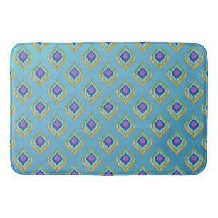IKAT Peacock Feather Pattern Ombre Wash Background Bath Mat