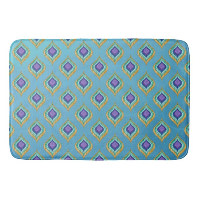 IKAT Peacock Feather Pattern Ombre Wash Background Bath Mat (Front)