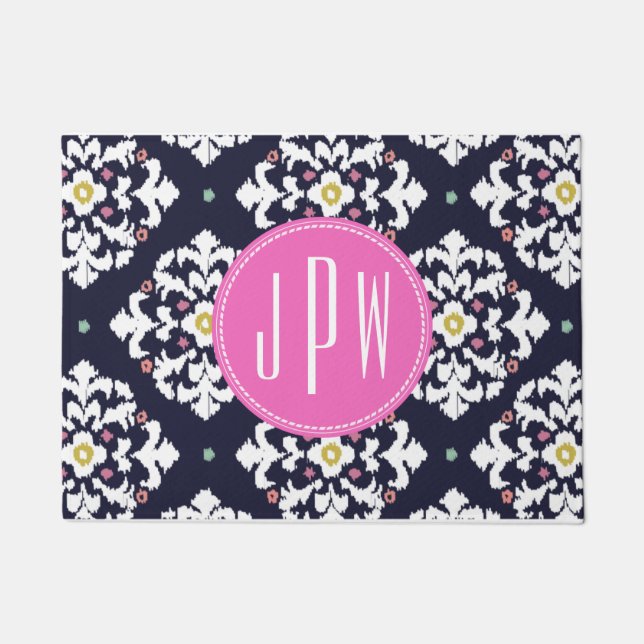 Ikat + Pink Monogram Doormat (Front)