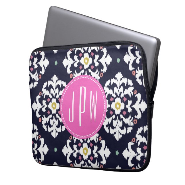 Ikat & Pink Monogram Laptop Sleeve (Front Left)