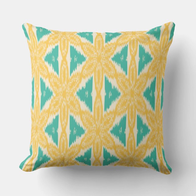 Ikat Print Yellow and Teal Cushion (Front)