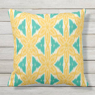 Ikat Print Yellow and Teal Cushion