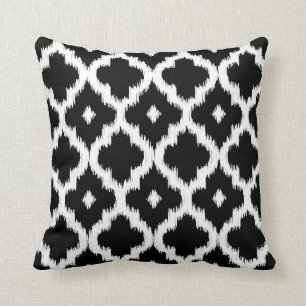 Ikat Quatrefoil Pattern Black and White Cushion