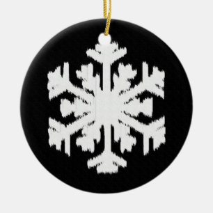 Ikat Snowflake - Black and white Ceramic Ornament