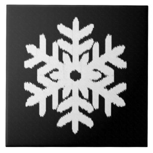 Ikat Snowflake - Black and white Ceramic Tile